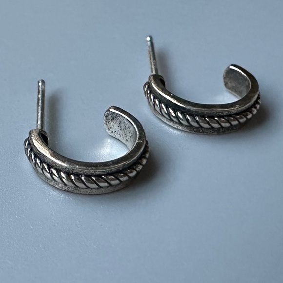 Sterling Silver Braided Huggy Hoop Earrings - Picture 6 of 13